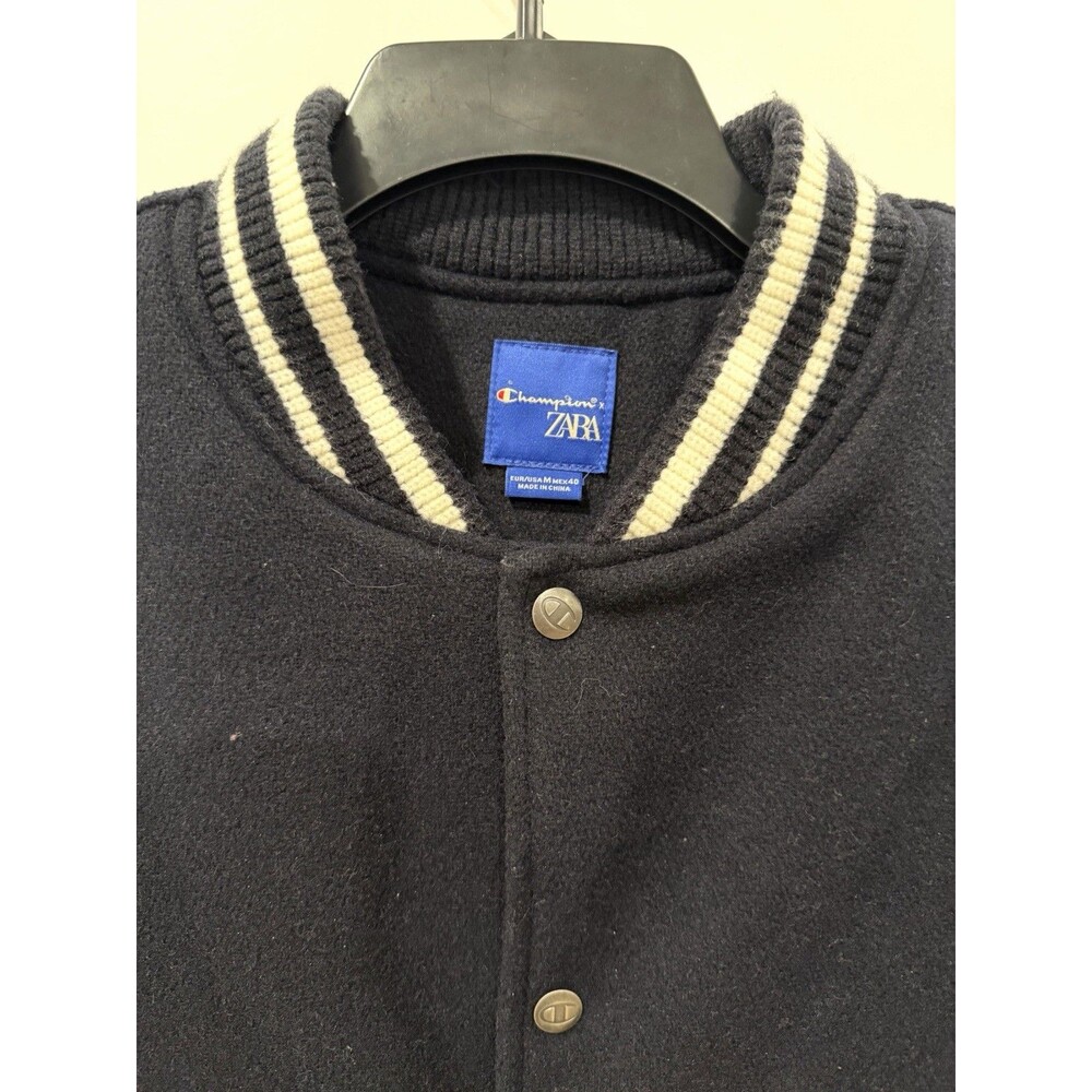 Zara x Champion Varsity Jacket Black Jagged Granite Peaks Class of 75 Size M - Picture 4 of 16